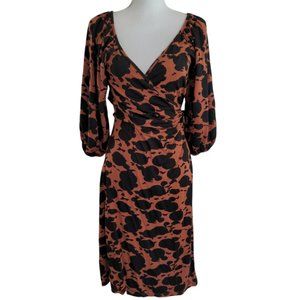 Rachel Pally Abstract Puff Sleeve Wrap Midi Dress Size Large